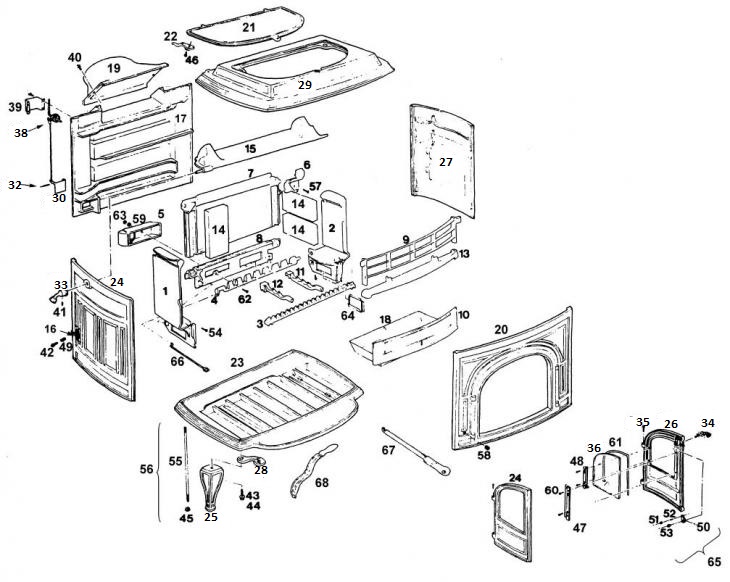 VC Vigilant 1400 Coal Stove replacement parts diagram