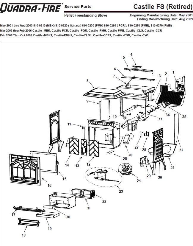 Quadrafire Castile Pellet FS (Retired) replacement parts diagram