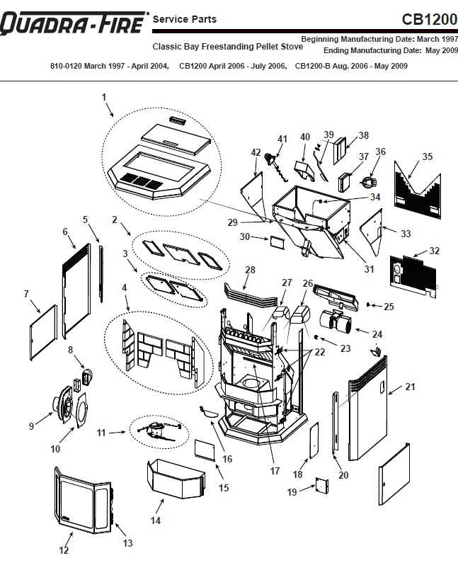 Quadrafire CB1200 Pellet replacement parts diagram