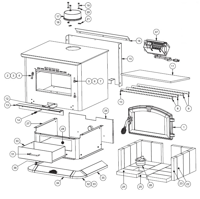 Plate Steel Wood Stove 2000 replacement parts diagram