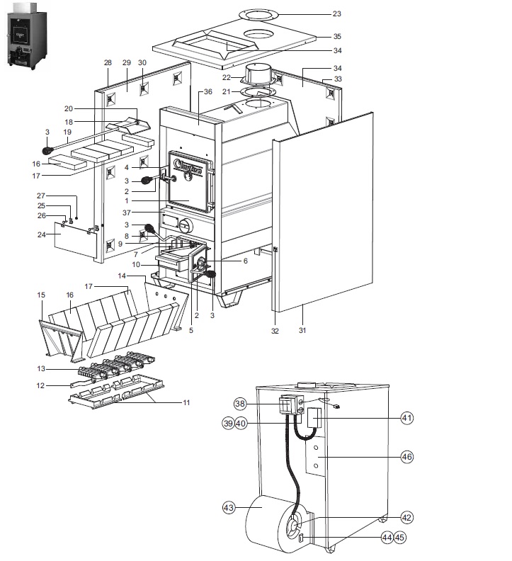 Clayton Furnace 1600G and 1800G replacement parts diagram