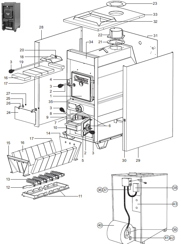 Clayton Furnace 1600M replacement parts diagram