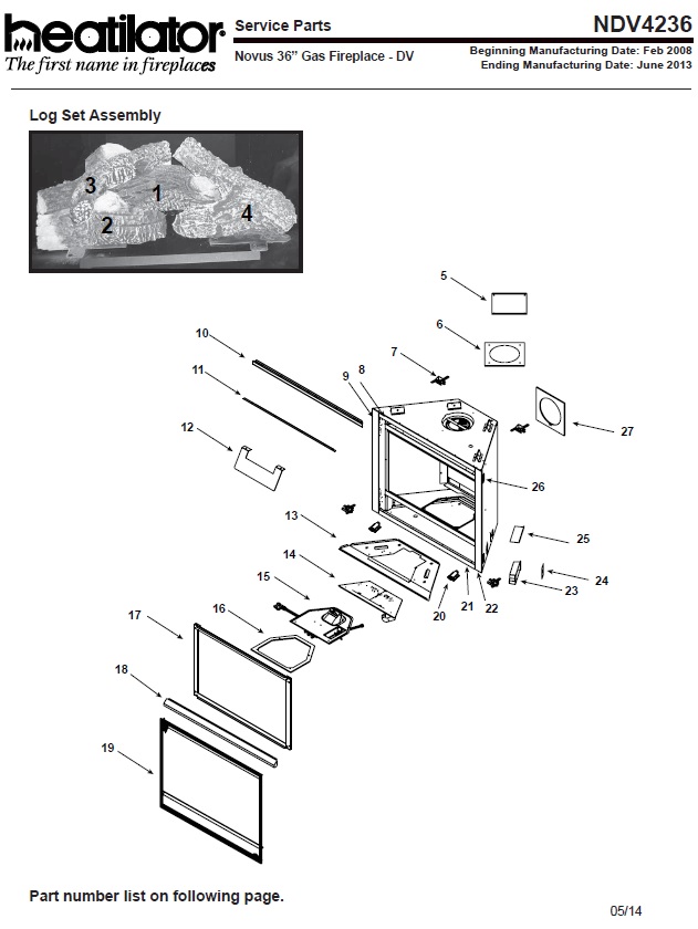 Heatilator NDV4236 Gas replacement parts diagram