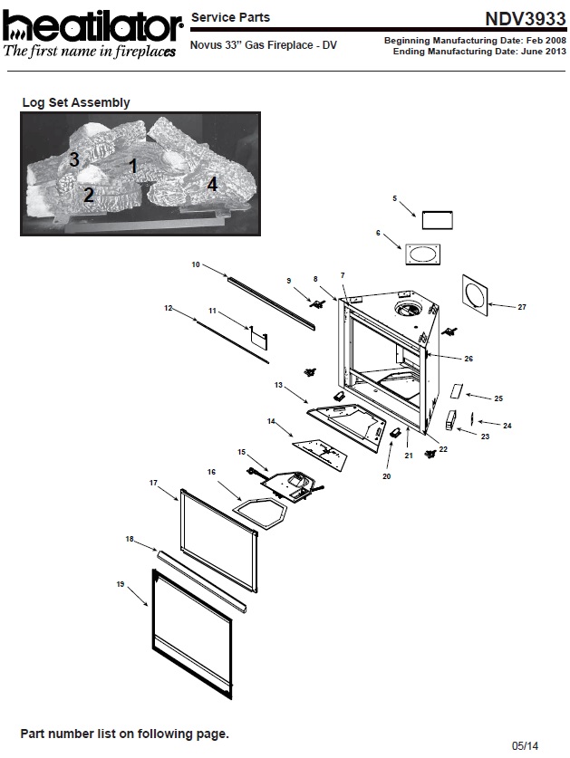 Heatilator NDV3933 Gas replacement parts diagram