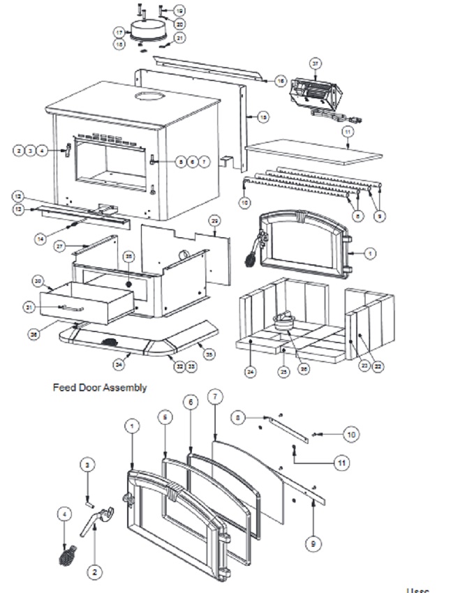 Country Hearth 2000 & 2500 Wood replacement parts diagram