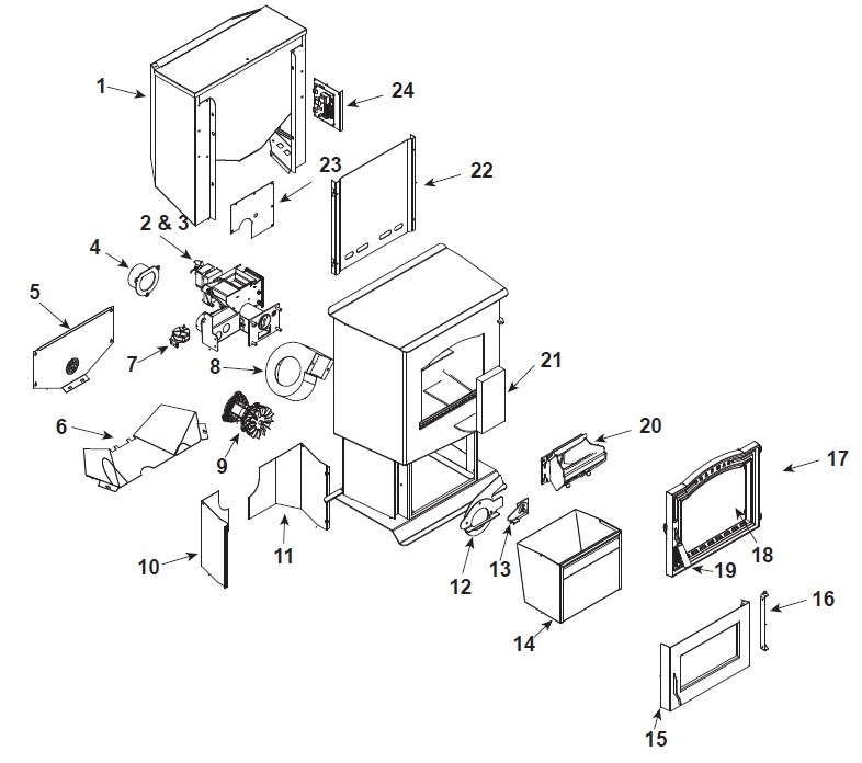 Harman P38 Pellet replacement parts diagram