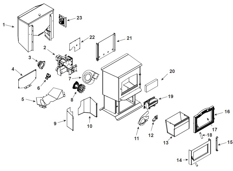 Harman P43 Pellet replacement parts diagram