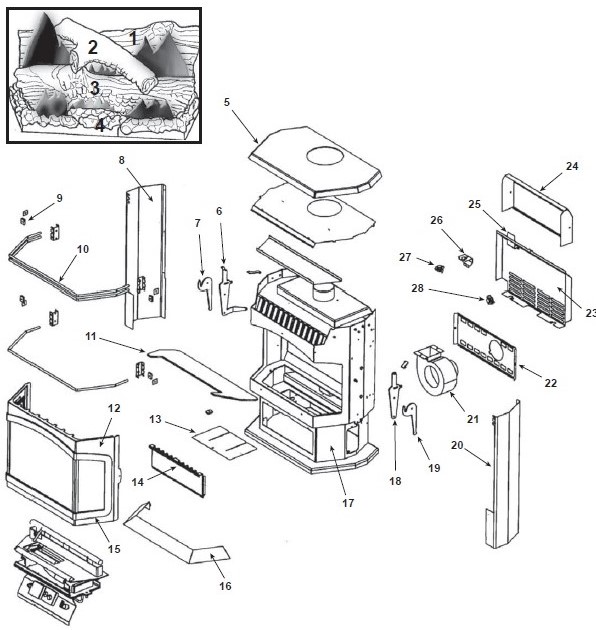 Harman Clarity 929 B-vent Gas replacement parts diagram
