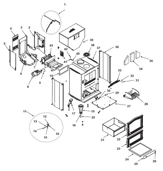 Harman Super Mag Stoker Wood replacement parts diagram