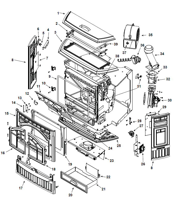 Quadrafire Mt. Vernon Insert-E2 replacement parts diagram