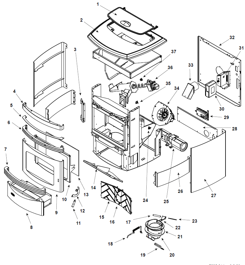 Quadrafire Santa Fe Pellet MBK replacement parts diagram