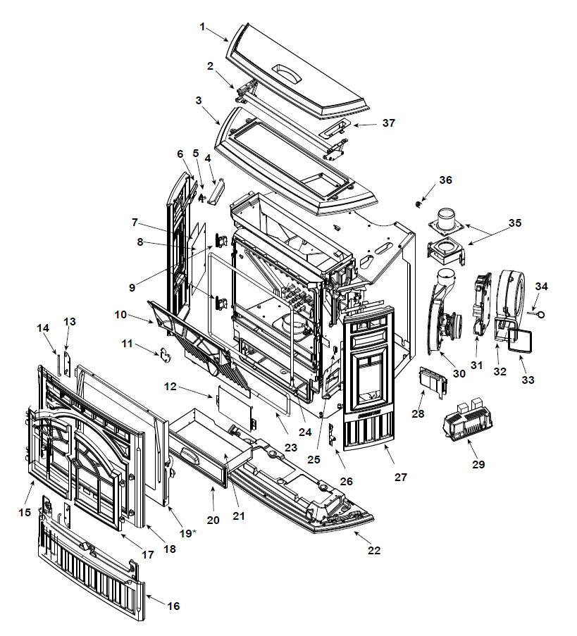 Quadrfire Mt Vernon AE Insert pellet replacement parts diagram