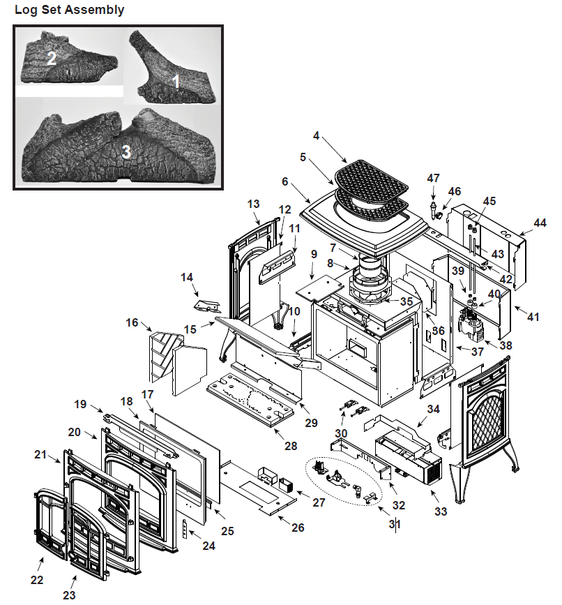 Quadrafire Sapphire-D Gas replacement parts diagram