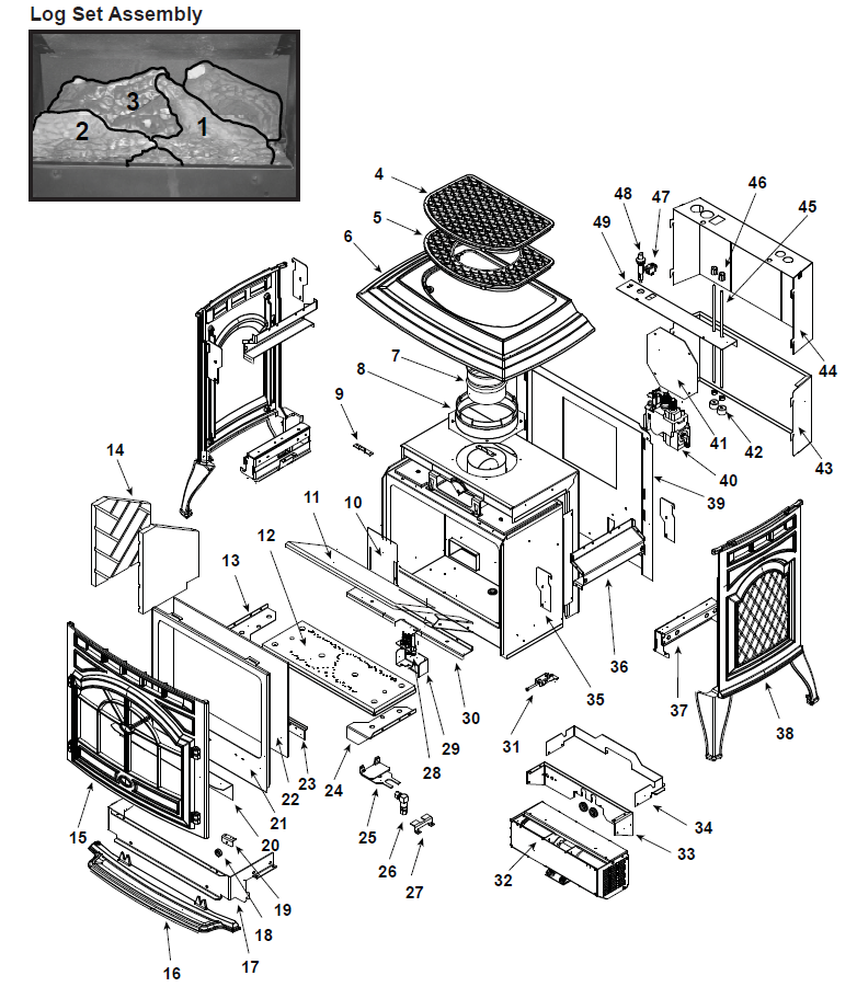 Quadrafire Castile- Gas replacement parts diagram