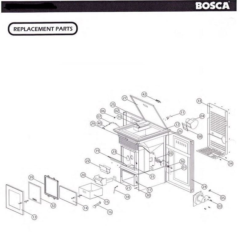 Bosca Classic 500 Pellet Stove replacement parts diagram
