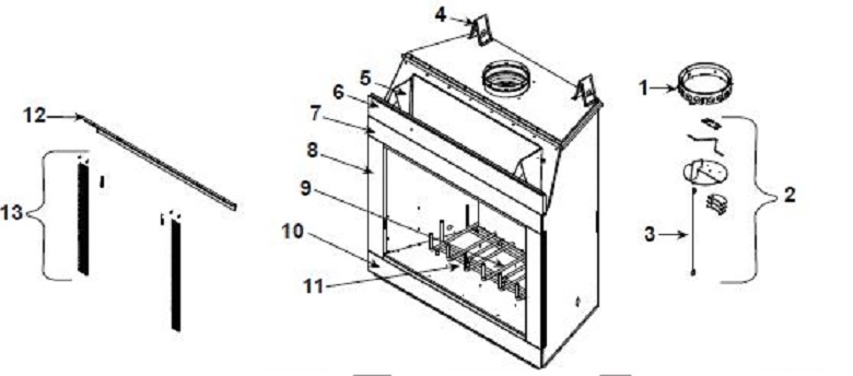 Heatilator ICON I80CT Wood replacement parts diagram