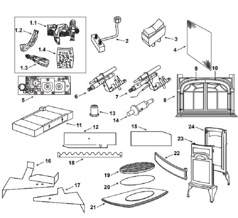 Vermont Castings SD30PV, SD30NV Gas replacement parts diagram