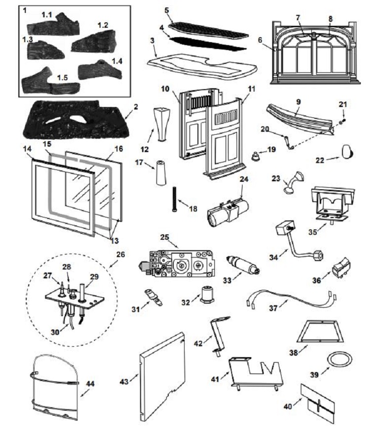 Vermont Castings Radiance DV Gas replacement parts diagram