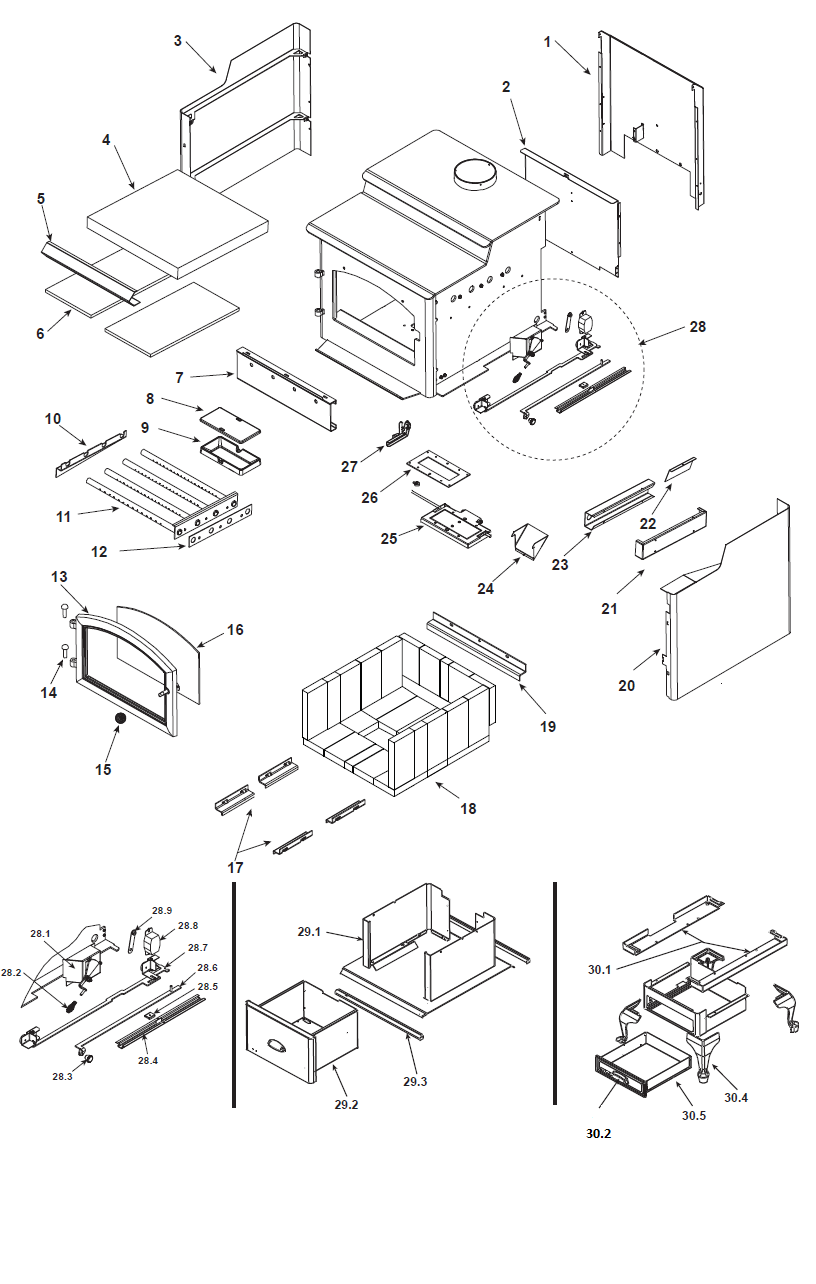 Quadrafire 57ST-ACC Wood replacement parts diagram