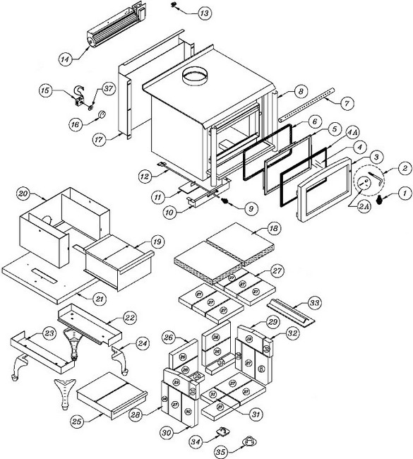 Osburn 1600 Woodstove Parts Diagram - Brushed Nickel